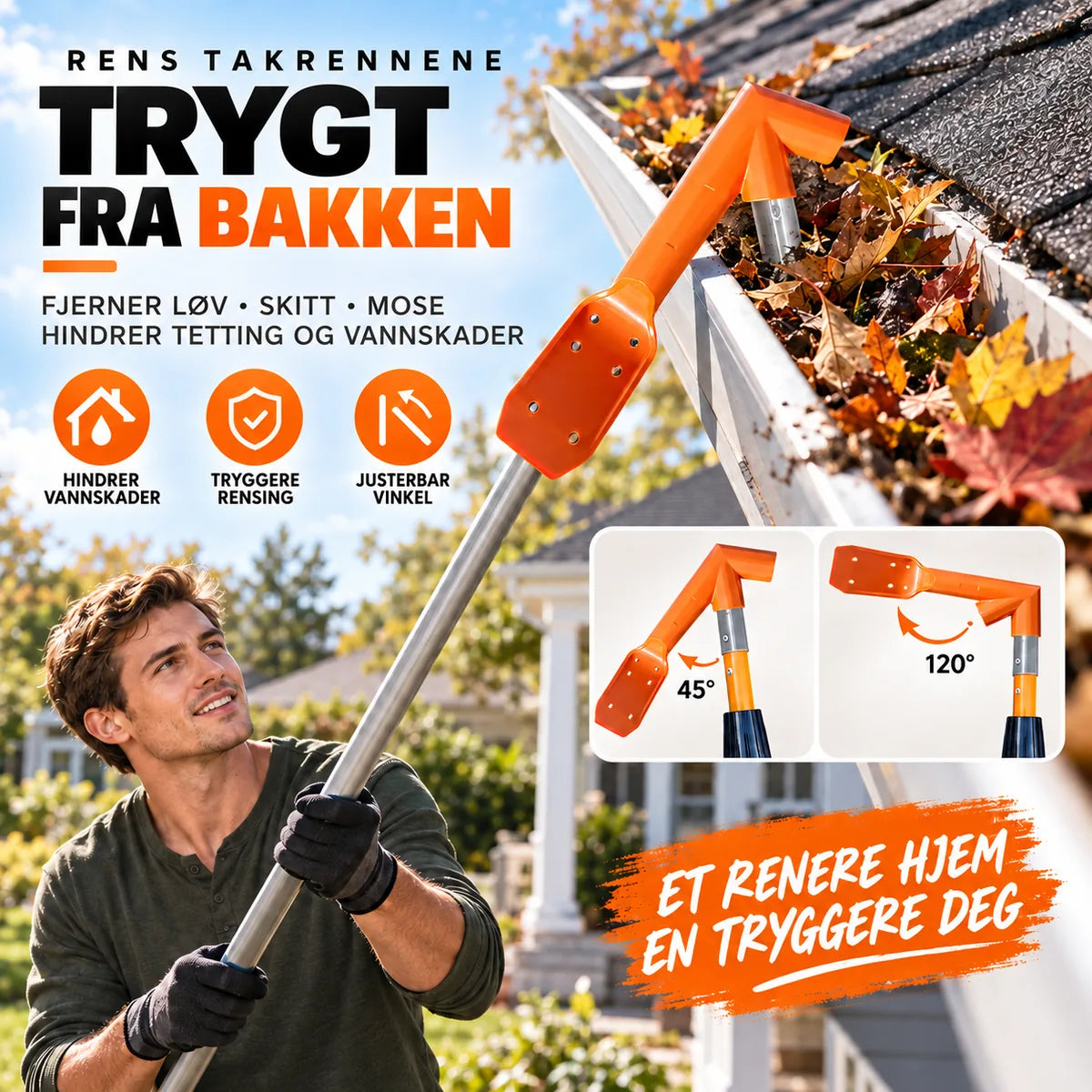 Rens takrennene trygt fra bakken